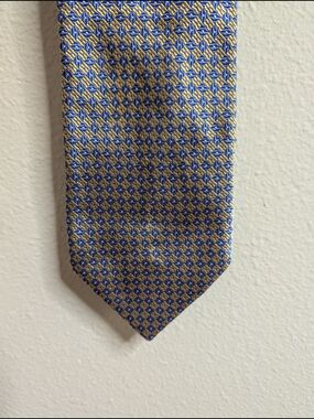 D'Este 100% Silk Tie Made in Italy | Gold & Blue Geometric Jacquard